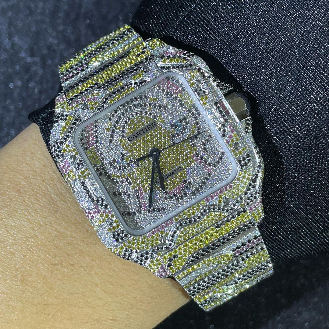 Cartier Watch custom tiger theme moissanite watch iced out hip hop watch mens wrist watch