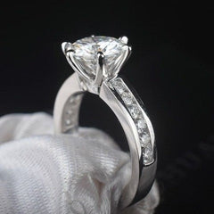 3 Carat Round Cut CVD Lab Grown Diamond Engagement Ring for Women Channel Setting Wedding Ring, Christmas Gifts