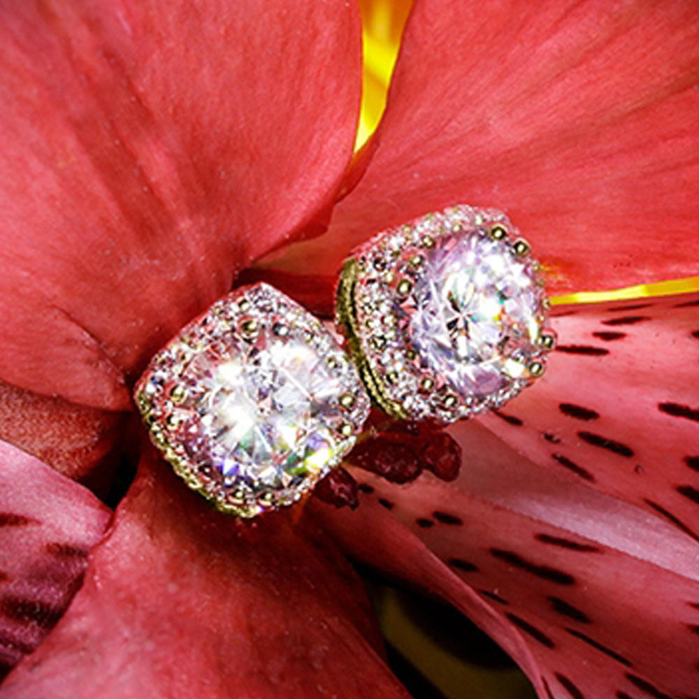 3.30 TCW Round Cut Diamond Halo Earrings For Women, Wedding Earrings, Handmade Earrings, Christmas Gifts