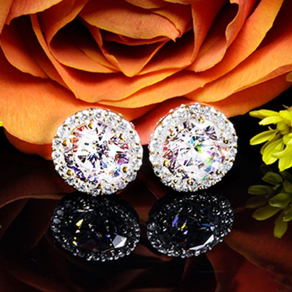 3.30 TCW Round Cut Diamond Stud Earrings For Women, Halo Earrings, Christmas Gifts, Anniversary Gifts
