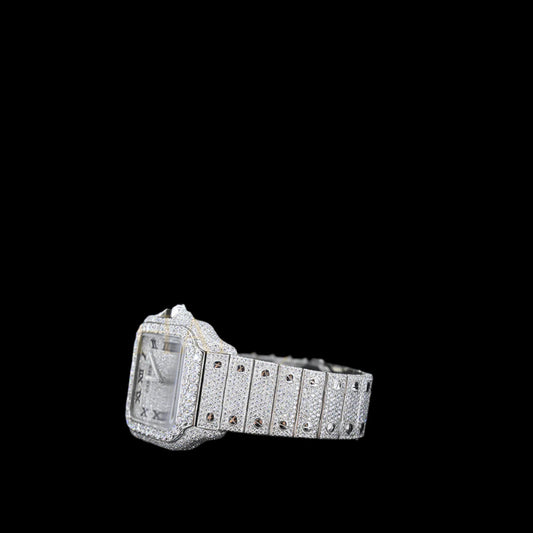 Alposh Cartier Swiss Eta Automatic Movement Full White Iced Out VVS Moissanite Diamond Watch | Customized Moissanite Studded Watch | Luxury Celebrity Watch | Rapper 41 MM Bust Down Watch