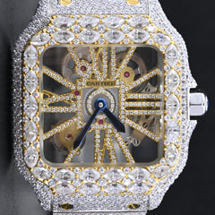 Alposh Cartier Swiss Eta Automatic Movement Bust Down Watch, 100 % Real VVS Yellow Gold Full Ice Out Studded Moissanite Diamond Watch Make Bezel Precious Stone For Men