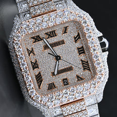 Alposh Cartier Swiss Eta Automatic Movement Full Ice Out In Rose Gold Real VVS Moissanite Diamond Watch And Heighted Middle Pieces Belt and Bezel