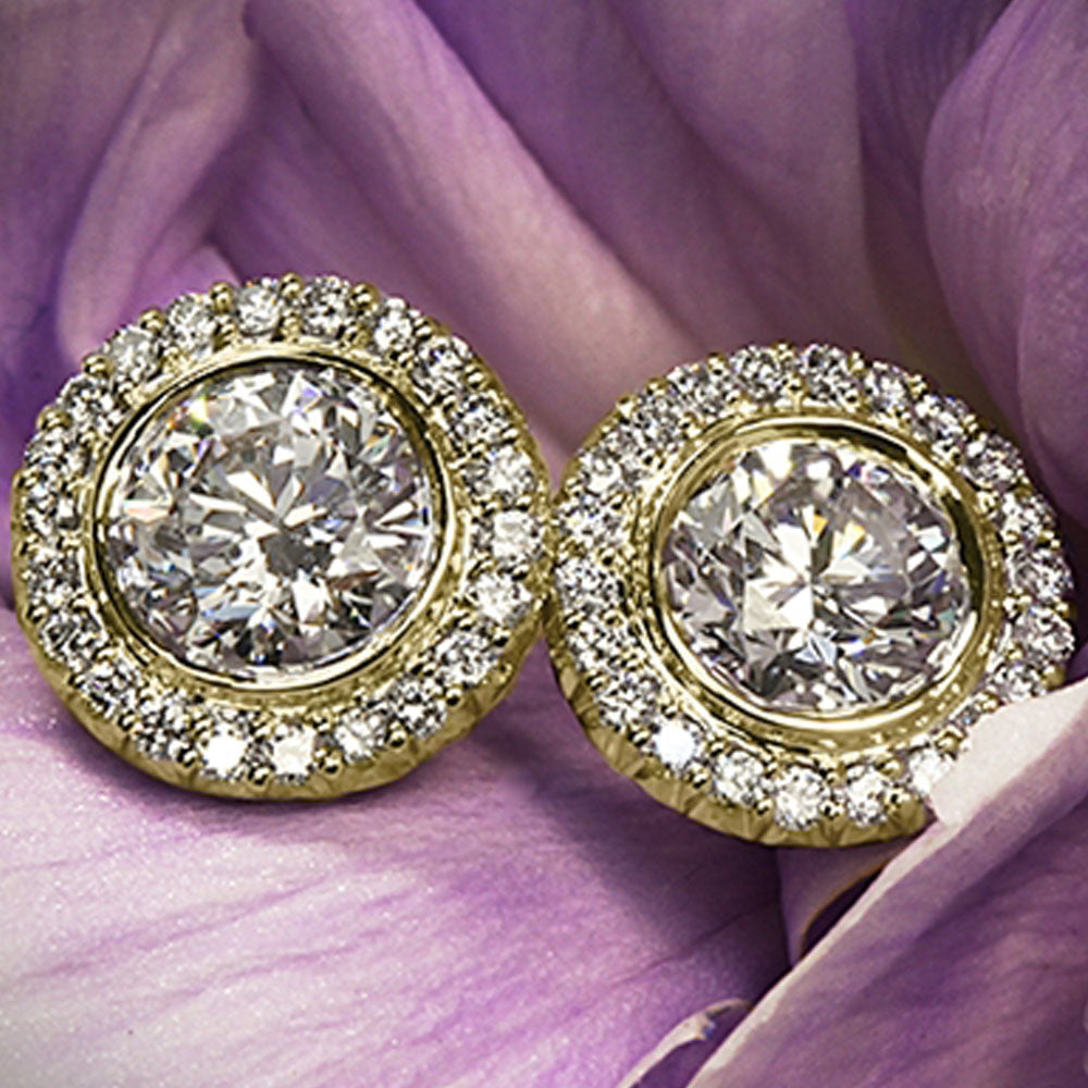 3.30 TCW Round Cut Diamond Stud Earrings For Women, Christmas Gifts, Halo Earrings, Anniversary Gifts