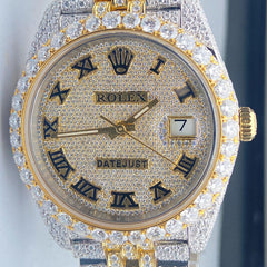 Alposh Rolex Jubilee Date Just Swiss Eta Automatic Movement Yellow Gold Two Tone Real VVS Moissanite Diamond Watch