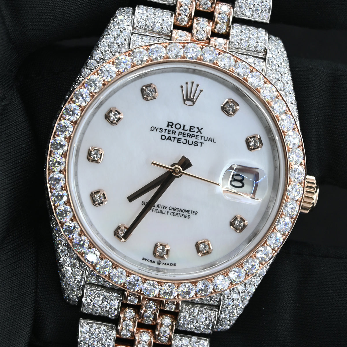 Alposh Rolex Oyster Perpetual Date Just Swiss Eta Automatic Movement Rose Gold Two Tone Real VVVS Moissanite Diamond Watche