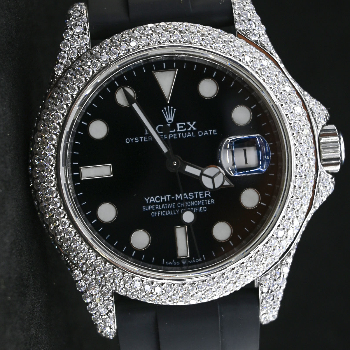 Alposh Rolex Oyster Perpetual Date Just Band Rubber Clad Full White Real VVS Moissanite Diamond Watch