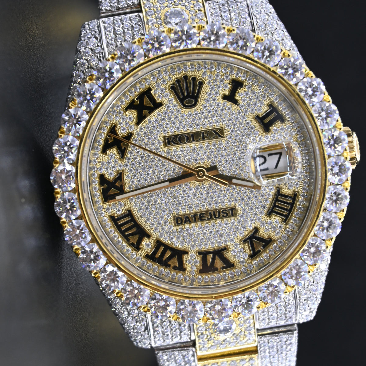 Alposh Rolex Date Just Swiss Eta Automatic Movement Yellow Gold Two Tone Full Ice Out Real VVS Moissanite Diamond Watch Make Heighted Bezel